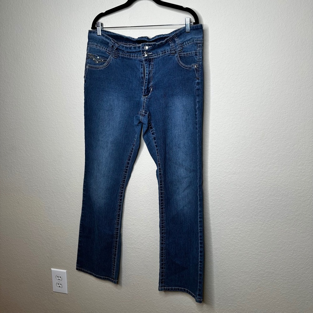 Y2K 2000s Angels Low Rise Boot Flare Jeans Pockets Wash Embellish Sz 16 VTG